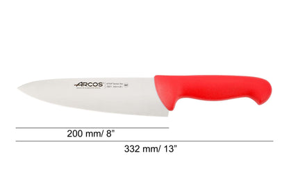 CHEF’S KNIFE 8" Red 200 MM, NITRUM® Stainless Steel, Polypropylene (PP), Arcos