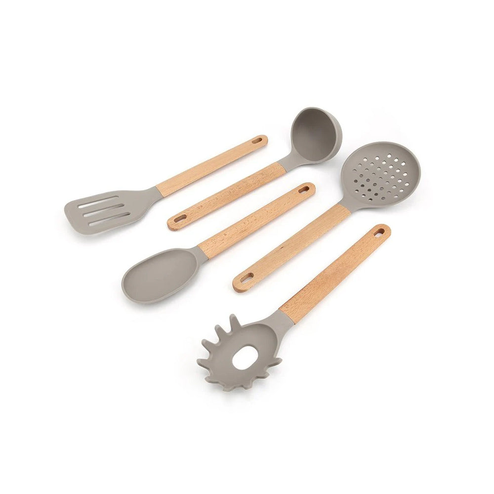 BrightStone 5-Piece Silicone Utensil Set with Beech Wood Handles