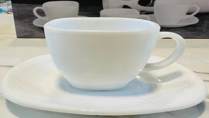 Cup and Saucer Set of 6 - Glass Porcelain