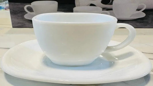 Cup and Saucer Set of 6 - Glass Porcelain