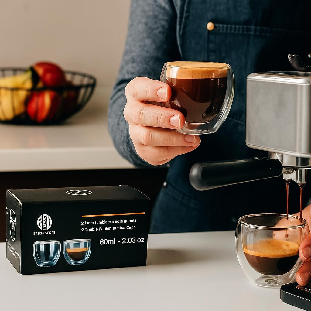 Insulated Espresso Glass Cups Set of 2