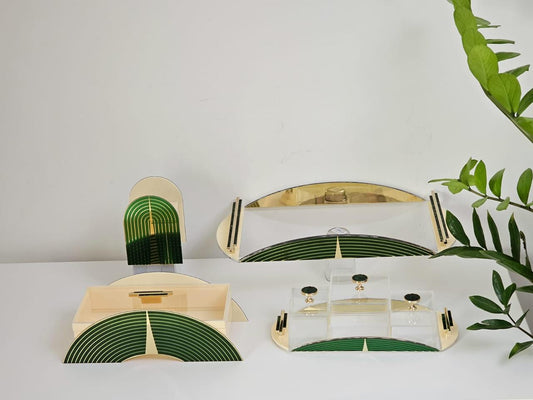 GR-SET Green Arc Acrylic Serving Tray with containers, Napkin Holder, Incense Burner, Tray and Box (TU-GR | BR-GR | BX-GR | NT-GR | TR-GR)