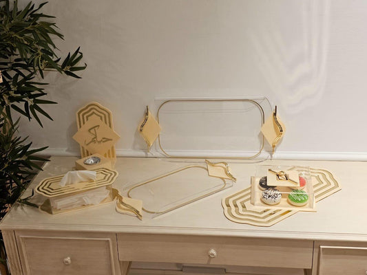 SQ BK Set of Acrylic Serving Box, Incense Burner, Tray and Tissue Box - BEIGE (TU-SQ | BR-SQ | BX- SQ | TR-M-SQ | TR-L-SQ)