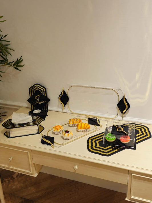 SQ BK Set of Acrylic Serving Box, Incense Burner, Tray and Tissue Box - BLACK (TU-SQ | BR-SQ | BX- SQ | TR-M-SQ | TR-L-SQ)