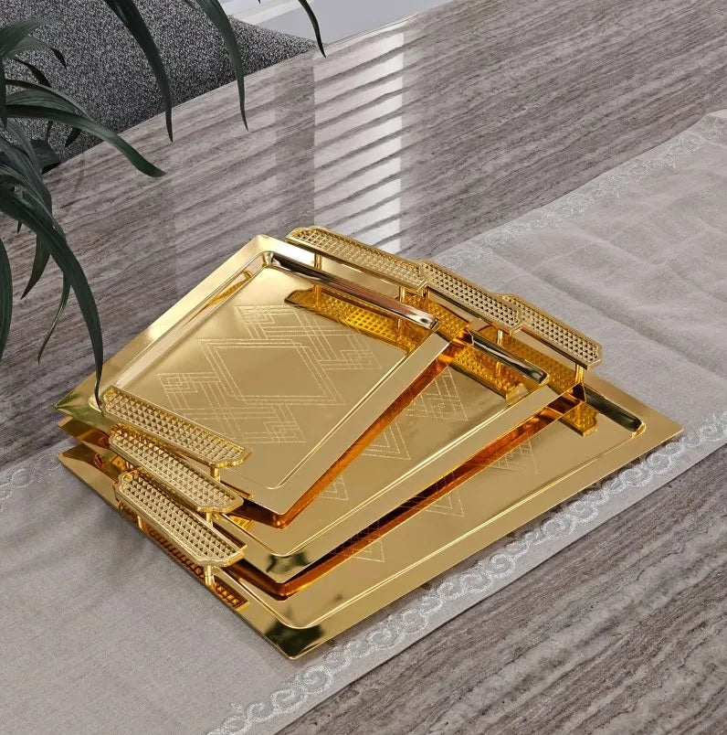 TR-444-G Hospitality & Serving Trays Set with cover - GOLD (TR44-S-G | TR444-M-G | TR444-L-G)