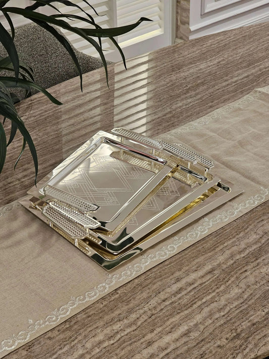 TR-444-S Hospitality & Serving Trays Set with cover - SILVER (TR44-S-S | TR444-M-S | TR444-L-S)