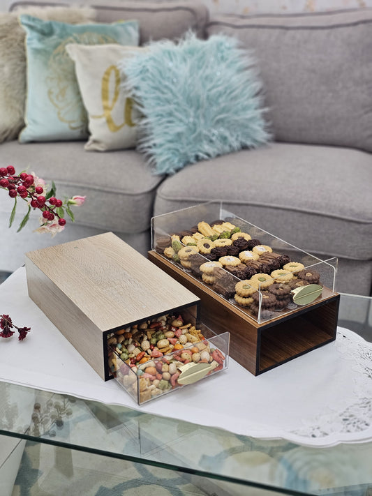 DR-L-BR | DR-S-BR SET of Rectangular  & Square Nuts and Sweets Box Large Brown