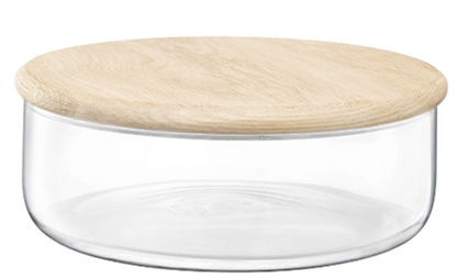 Dine Bowl/Container & Oak Lid 26.5cm H10cm Clear