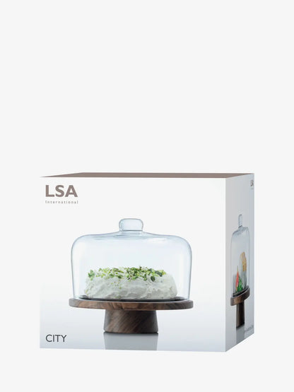City Dome & Walnut Stand 26cm/H22cm Clear