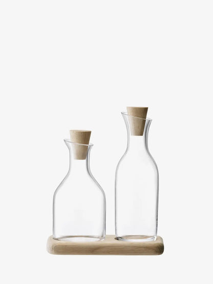 Serve Oil & Vinegar Set & Oak Base L15cm Clear