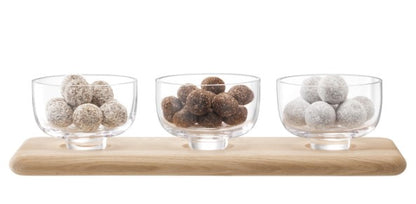 Serve Arch Trio Bowl Set & Oak Base L33cm Clear