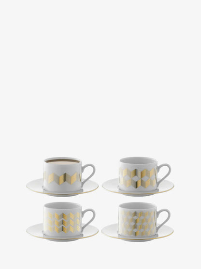 Chevron Teacup & Saucer 250ml Gold Assorted x 4