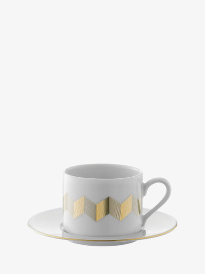 Chevron Teacup & Saucer 250ml Gold Assorted x 4