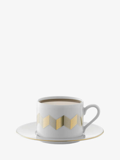 Chevron Teacup & Saucer 250ml Gold Assorted x 4