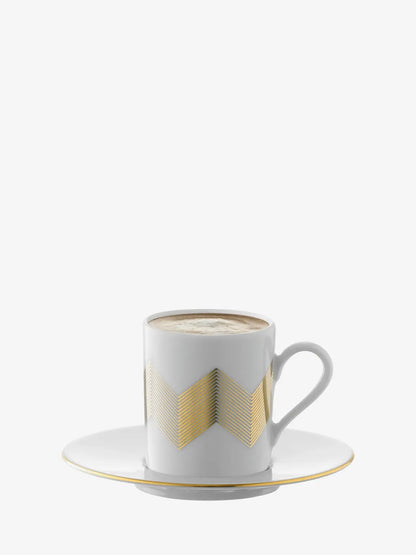 Chevron Coffee Cup & Saucer 100ml Gold Assorted x 4