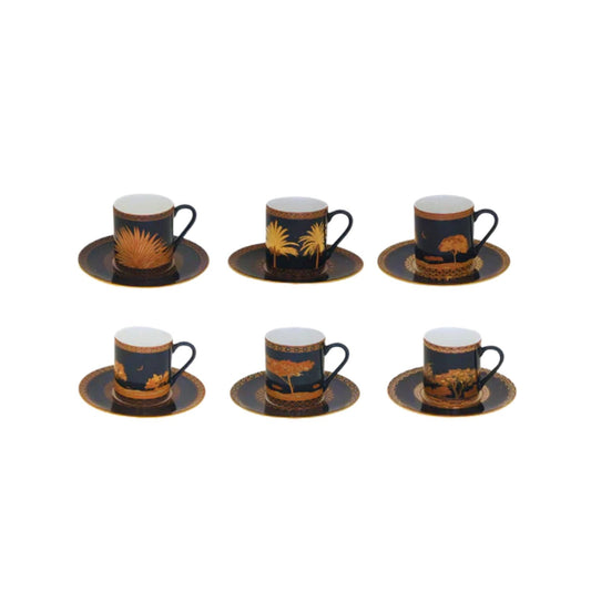 Turkish Coffee Cups Set of 6 with Saucers - Blue Moon