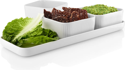 Legio Nova - The Tapas Dish Collection : 1 Serving Dish - L37xW13cm & 3 Square Bowls - 12x12cm
