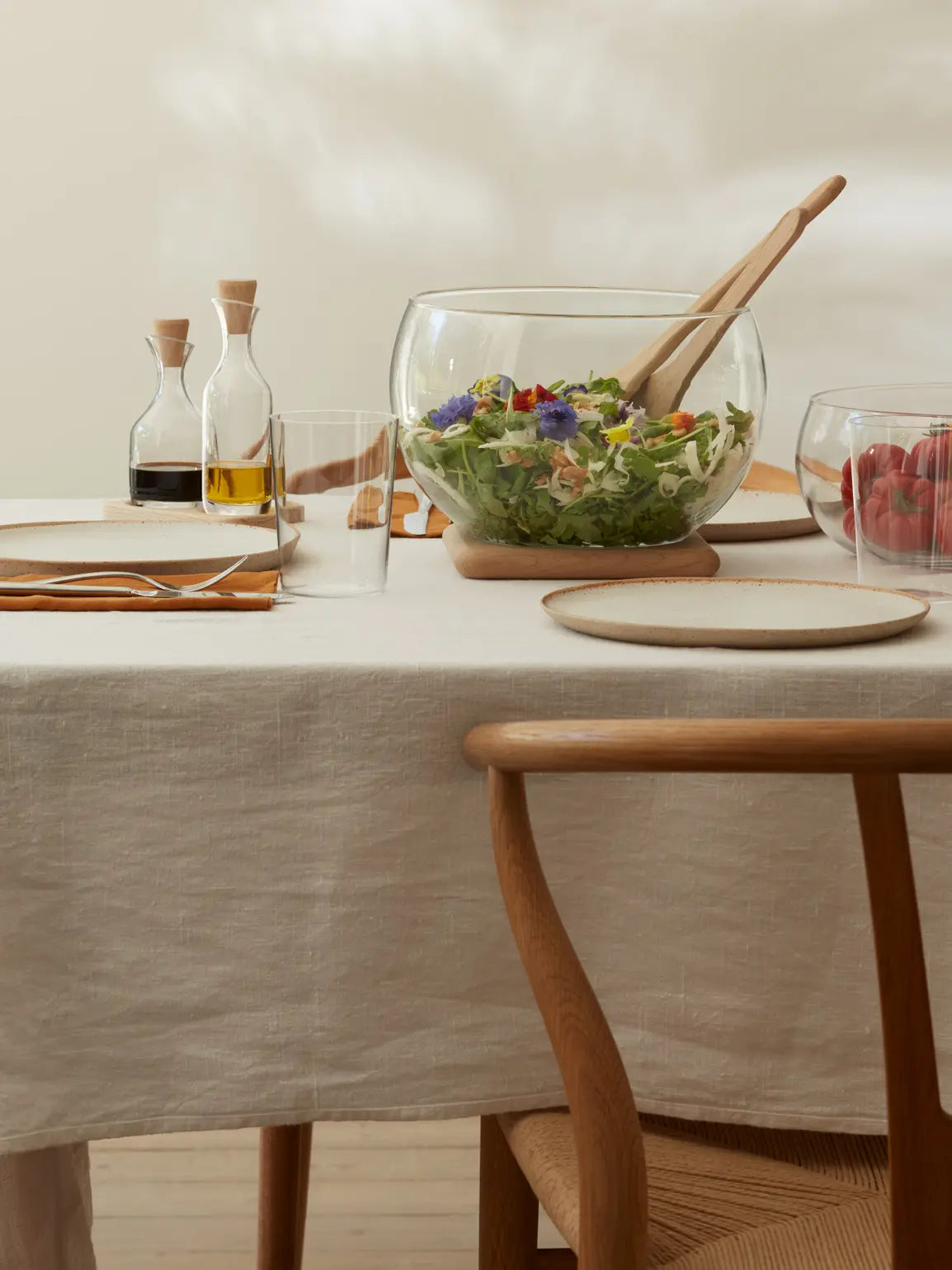 Oil & Vinegar Bottle Set with Oak Wood Base