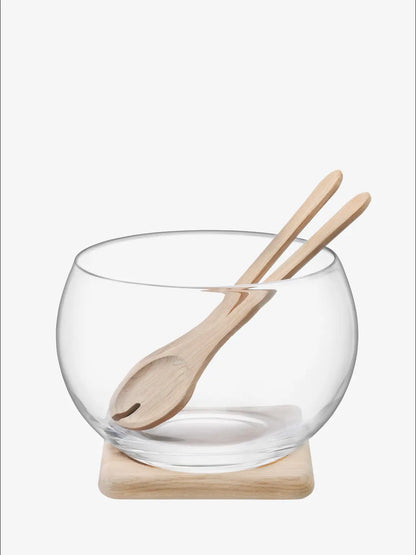 Serve Salad Set & Oak Base D27cm Clear