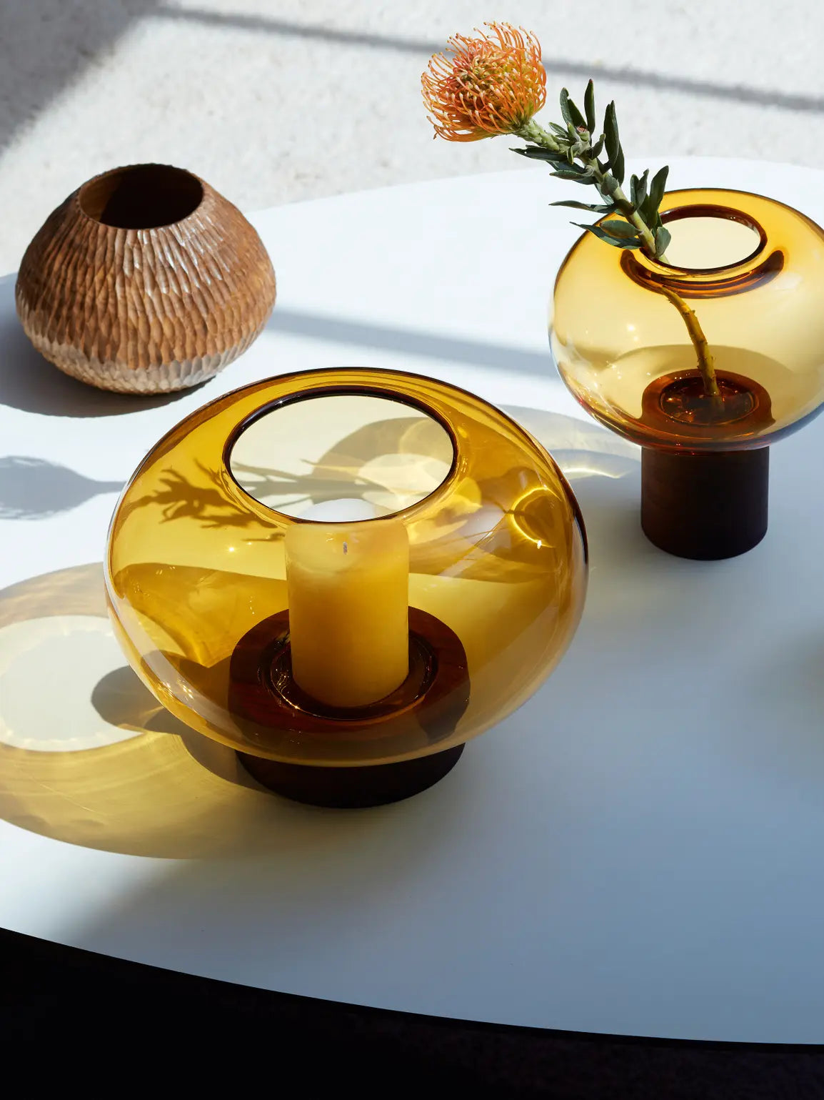 Oblate Vase/Lantern H19.5cm - Amber